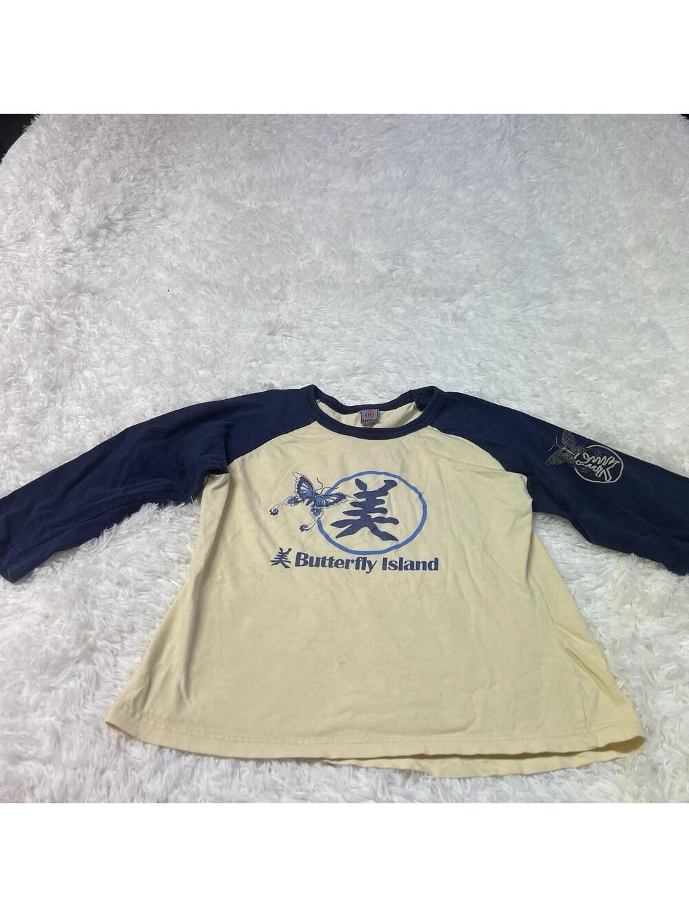 Y2K Womens RagDoll Crop Jersey Shirt Surf Butterfly Island MED USA Made VTG